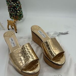 Women’s Jimmy Choo, crock embossed wedge sandals size 38.5 PRISTINE
